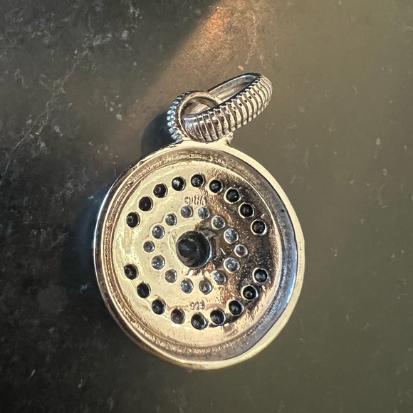 Rarities Elegant Black Spinel, White Topaz Evil Eye Sterling Silver Pendant - Picture 2 of 2